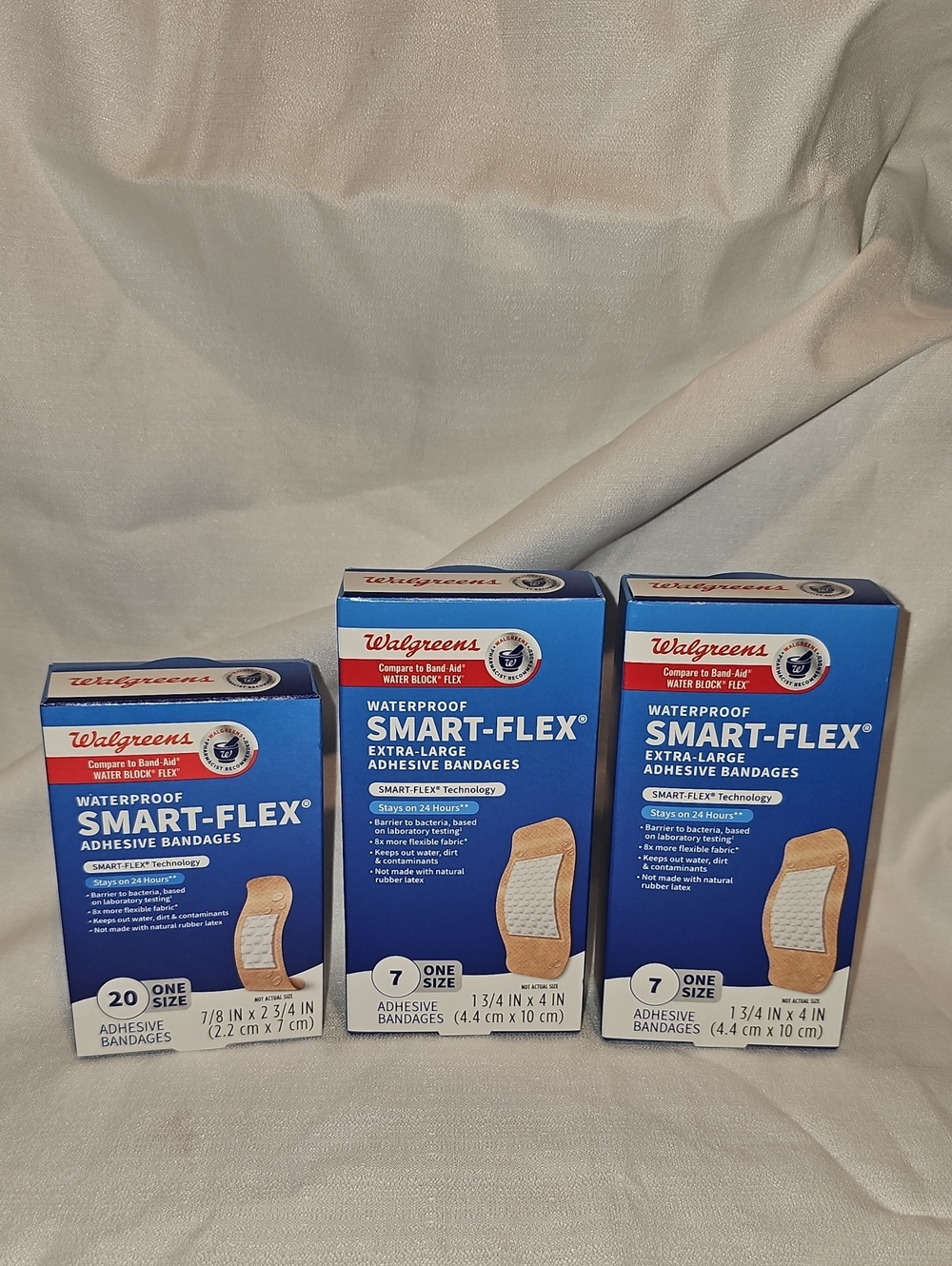 Walgreens Waterproof Smart-Flex Adhesive Bandages 2 Different Sizes, Lot of 3
